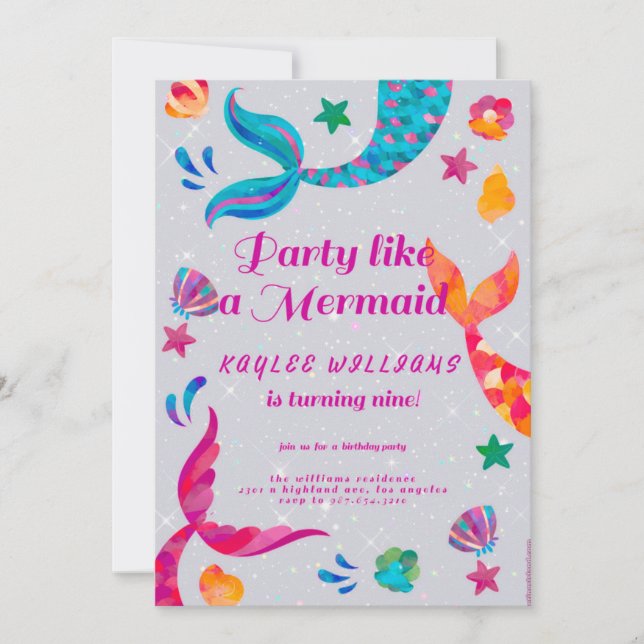 invitación de cumpleaños de mermaid (Anverso)