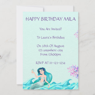 INVITACIÓN DE CUMPLEAÑOS DE MERMAID, INVITACIONES,