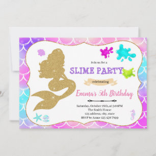 Invitación de cumpleaños de Mermaid slime fiesta
