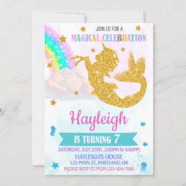 Invitación de cumpleaños de Mermicorn chica de uni