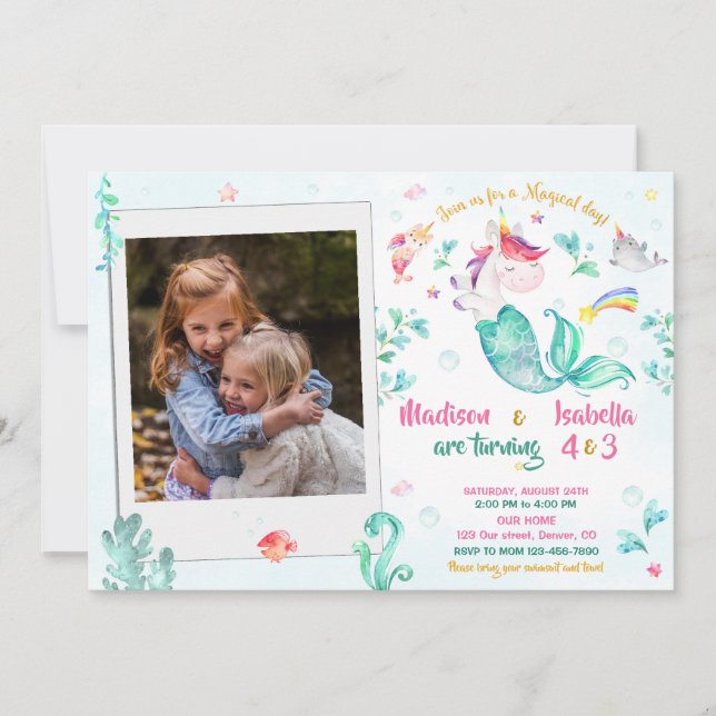 Invitación de cumpleaños de mermicorn fotográfico  (Anverso)