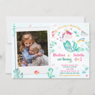 Invitación de cumpleaños de mermicorn fotográfico