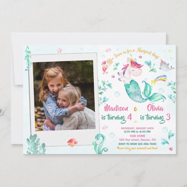Invitación de cumpleaños de mermicorn fotográfico  (Anverso)