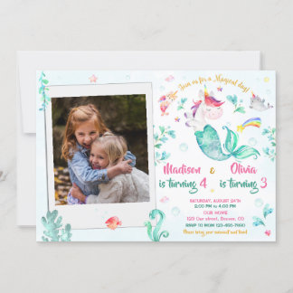 Invitación de cumpleaños de mermicorn fotográfico 