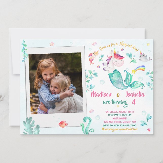 Invitación de cumpleaños de mermicorn fotográfico  (Anverso)