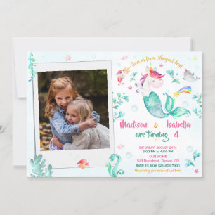 Invitación de cumpleaños de mermicorn fotográfico