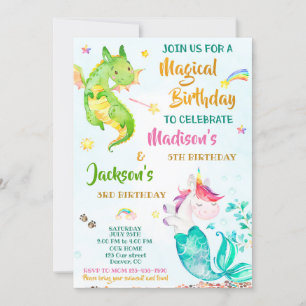 Invitación de cumpleaños de Mermicorn y Dragon par