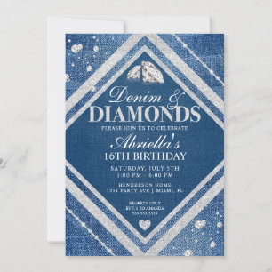 Invitación de cumpleaños de mezclilla y diamantes