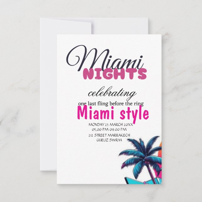 Invitación de cumpleaños de Miami Nights, par de v (Anverso)