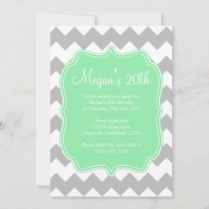 Invitación de cumpleaños de Mint Quatrefoil Chevro