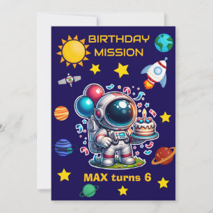 Invitación de cumpleaños de misión de astronauta e