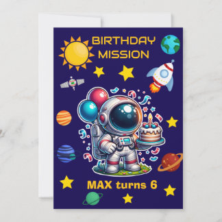 Invitación de cumpleaños de misión de astronauta e