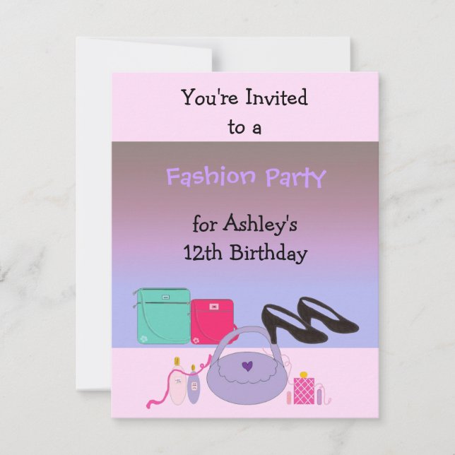Invitación de cumpleaños de moda (Anverso)