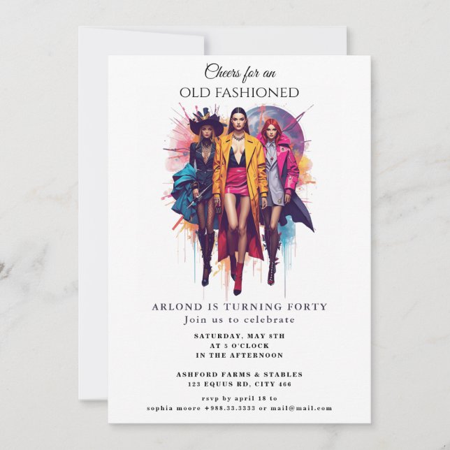 Invitación de cumpleaños "de moda antigua" (Anverso)