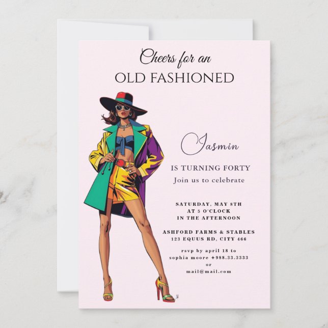 Invitación de cumpleaños "de moda antigua" (Anverso)