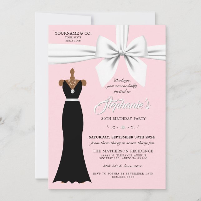 Invitación de cumpleaños de moda de Rubor Pink Ele (Anverso)