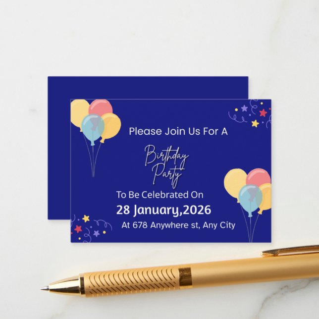 Invitación de cumpleaños de moda | Personalizada T (Anverso/Reverso In Situ)