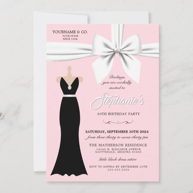 Invitación de cumpleaños de moda rosa Rubor Elegan (Anverso)