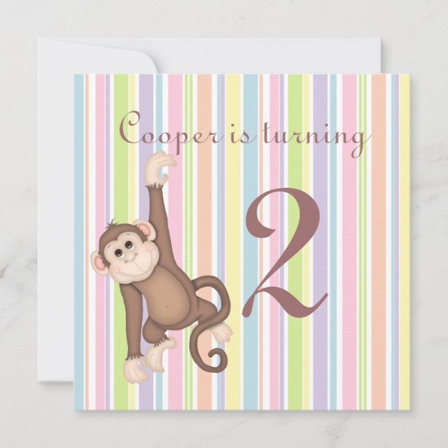 Invitación de cumpleaños de mono a rayas (Anverso)