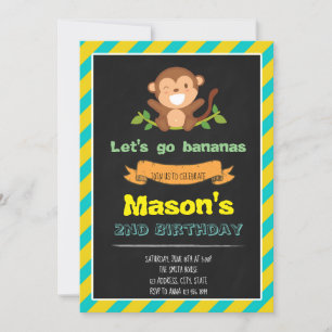 Invitación de cumpleaños de mono amarillo y azul d