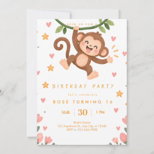 Invitación de cumpleaños de mono lindo
