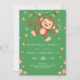Invitación de cumpleaños de mono lindo