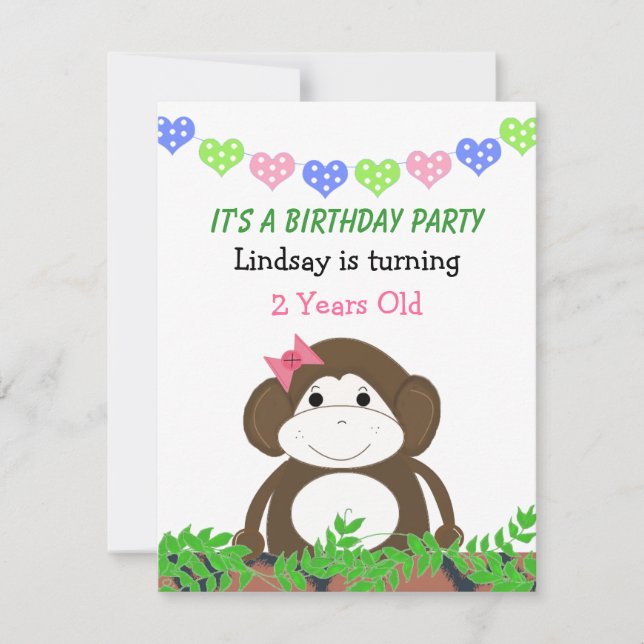 Invitación de cumpleaños de Mono Pequeño (Anverso)
