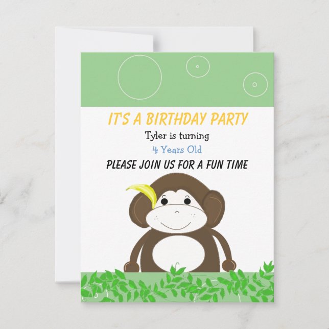 Invitación de cumpleaños de Mono Silly (Anverso)