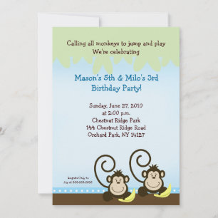 Invitación de cumpleaños de mono tonto 5x7 - Azul