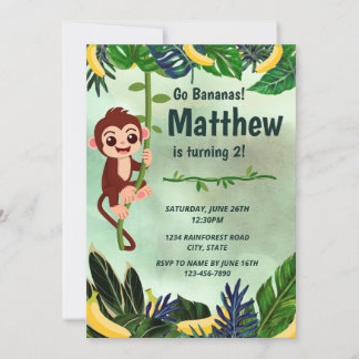 Invitación de cumpleaños de monos Go Bananas