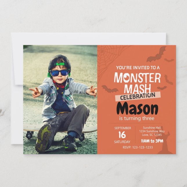 Invitación de cumpleaños de Monster Mash con foto  (Anverso)