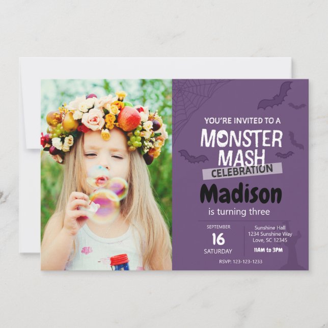 Invitación de cumpleaños de Monster Mash con foto  (Anverso)