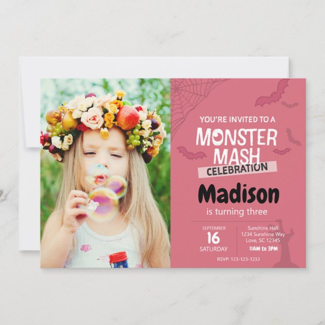 Invitación de cumpleaños de Monster Mash con foto  (Anverso)