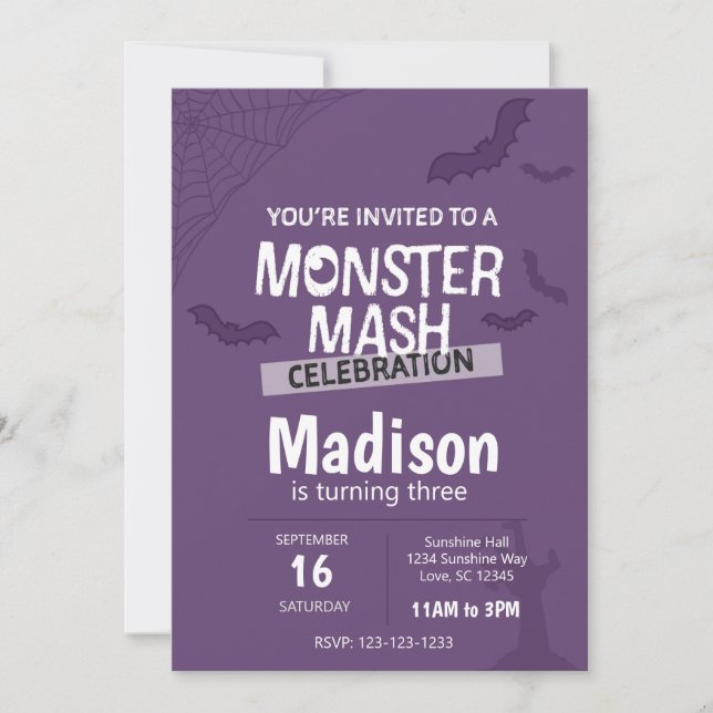 Invitación de cumpleaños de Monster Mash Halloween (Anverso)