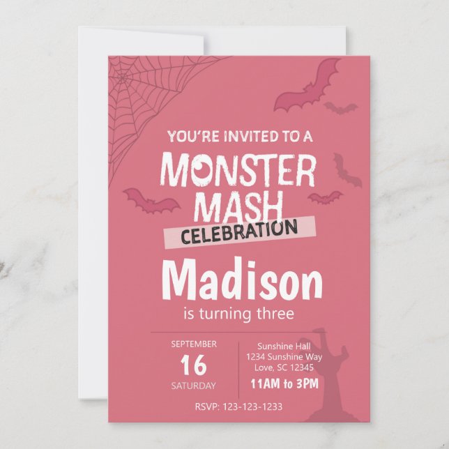 Invitación de cumpleaños de Monster Mash Halloween (Anverso)