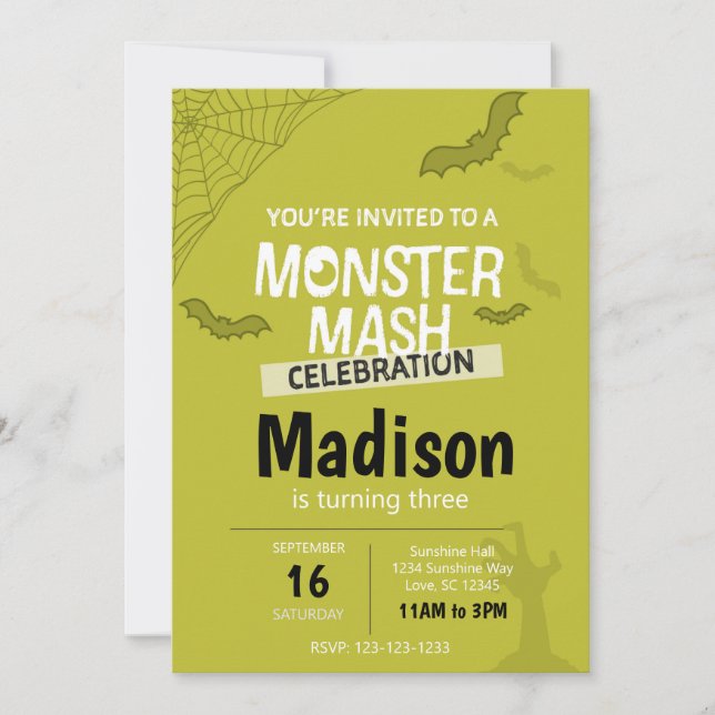 Invitación de cumpleaños de Monster Mash Halloween (Anverso)