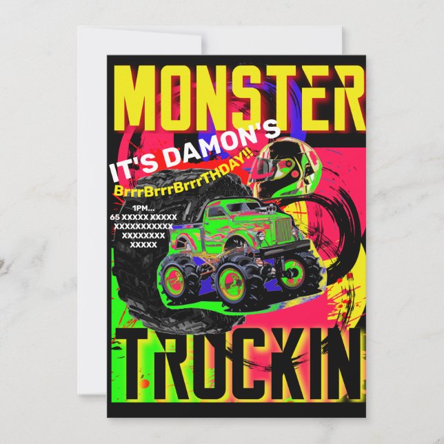 Invitación de cumpleaños de MONSTER TRUCK (Anverso)
