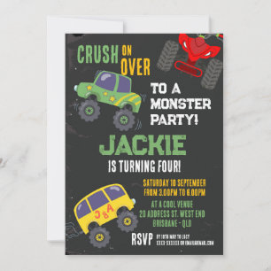 Invitación de cumpleaños de monster truck Boys
