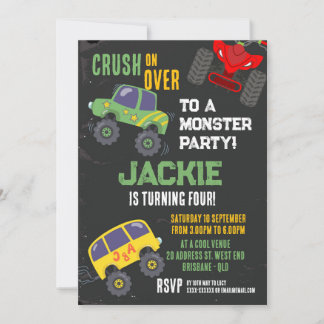 Invitación de cumpleaños de monster truck Boys