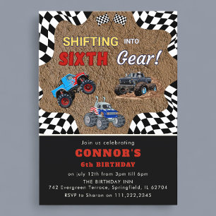 Invitación de cumpleaños de Monster Truck Sixth Ge