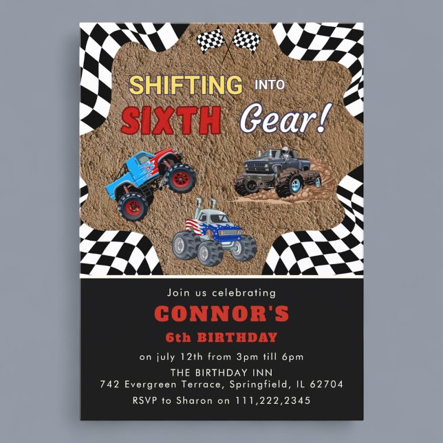 Invitación de cumpleaños de Monster Truck Sixth Ge (Subido por el creador)