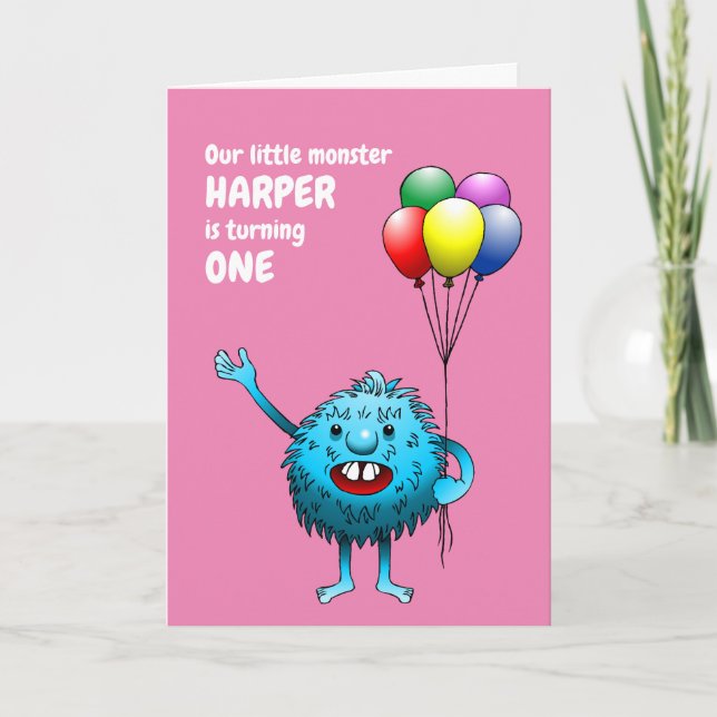 Invitación de cumpleaños de monstruo azul lindo y  (Anverso)
