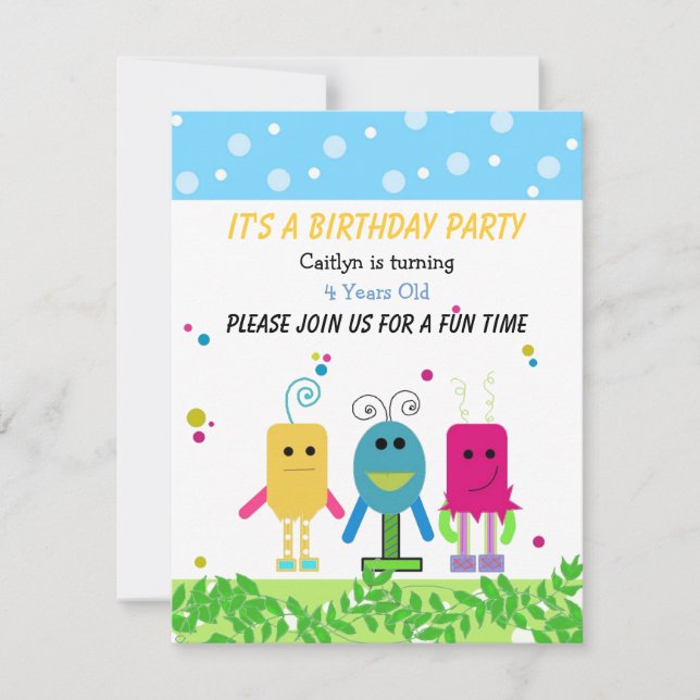 Invitación de cumpleaños de monstruo lindo (Anverso)