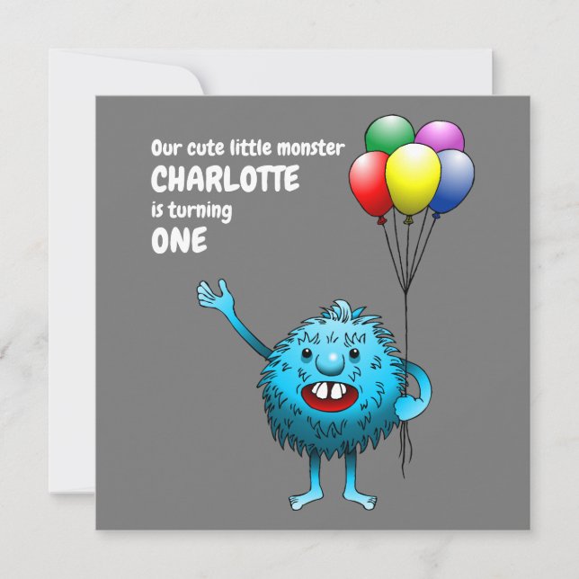 Invitación de cumpleaños de monstruo lindo esponjo (Anverso)