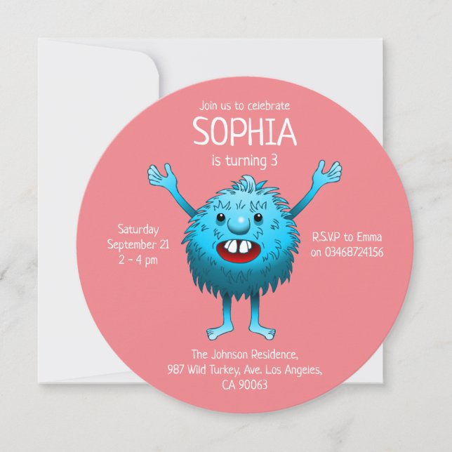 Invitación de cumpleaños de monstruo lindo y espon (Anverso)
