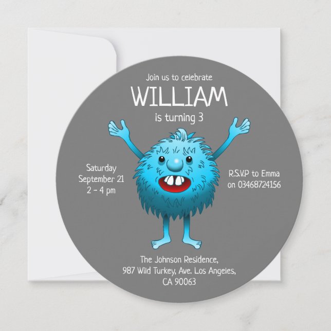 Invitación de cumpleaños de monstruo lindo y espon (Anverso)