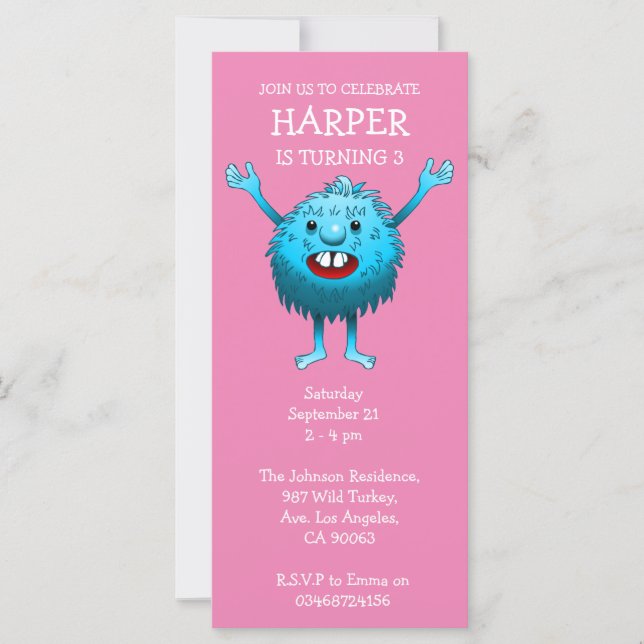 Invitación de cumpleaños de monstruo lindo y espon (Anverso)