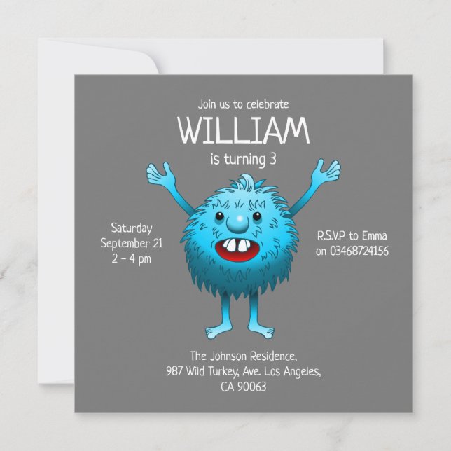 invitación de cumpleaños de Monstruo Lindo y Espon (Anverso)