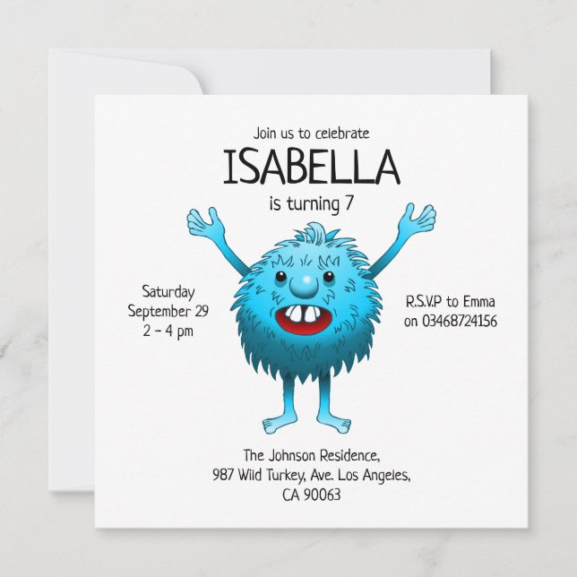 invitación de cumpleaños de Monstruo Lindo y Espon (Anverso)