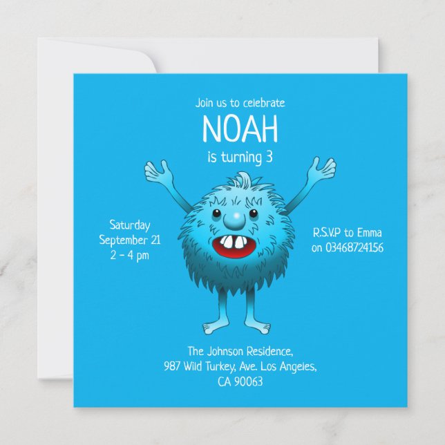 invitación de cumpleaños de Monstruo Lindo y Espon (Anverso)